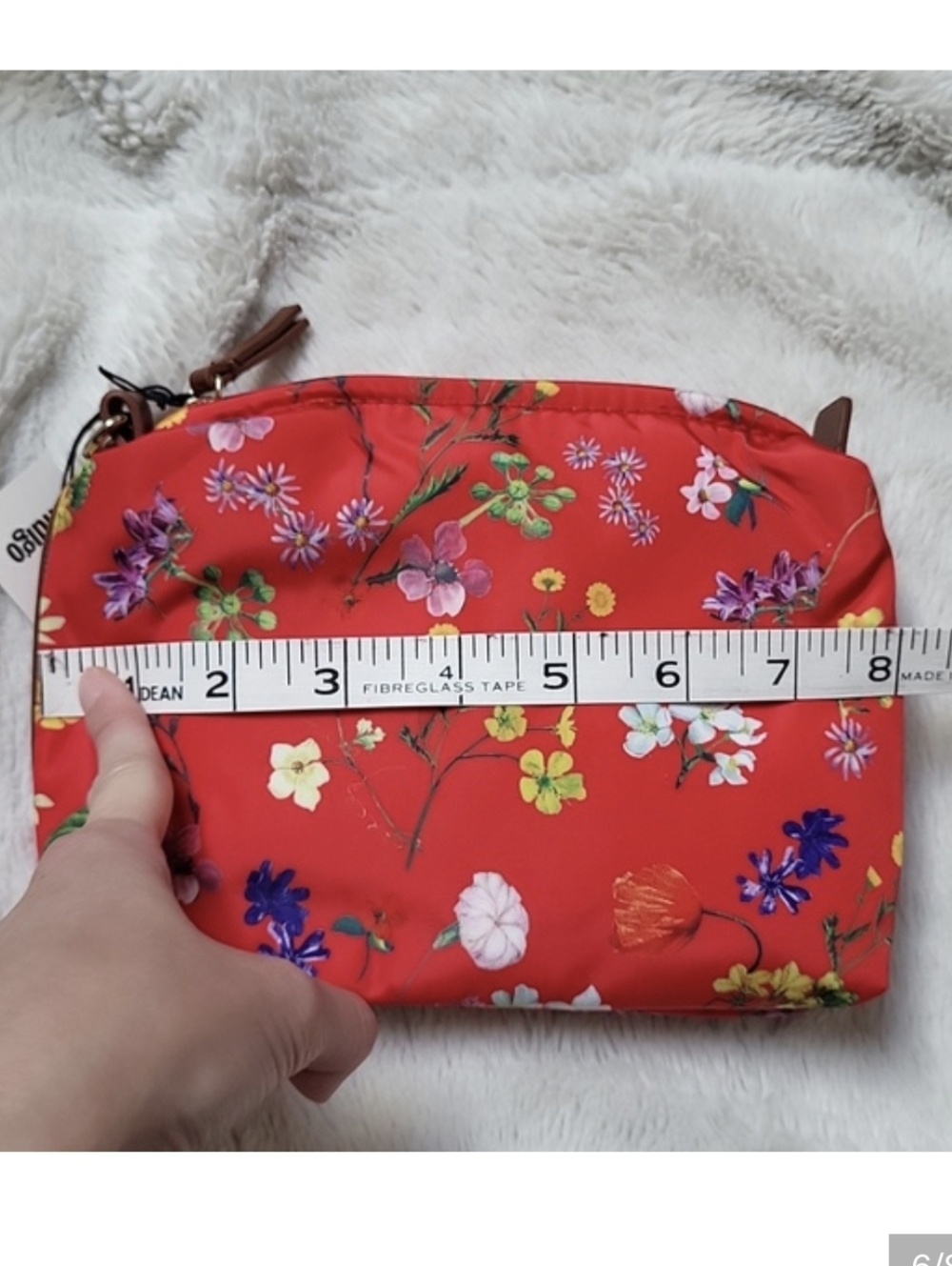 Indigo Red Floral Nylon Medium Zippered Pouch, New With Tags - Picture 6 of 9